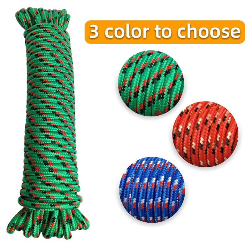 GIAHAND Diamond Braided Polypropylene Rope Nylon Rope Mix Thick Heavy Duty Ropes 3/8 inch 100ft High Strength Rope Perfect for Clothesrope Camping Hiking and Other Outdoor Activities 100ft Green - Image 2
